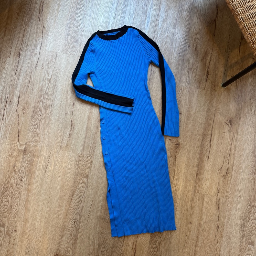 Future Collective Long Sleeve Blue and Black Dress
